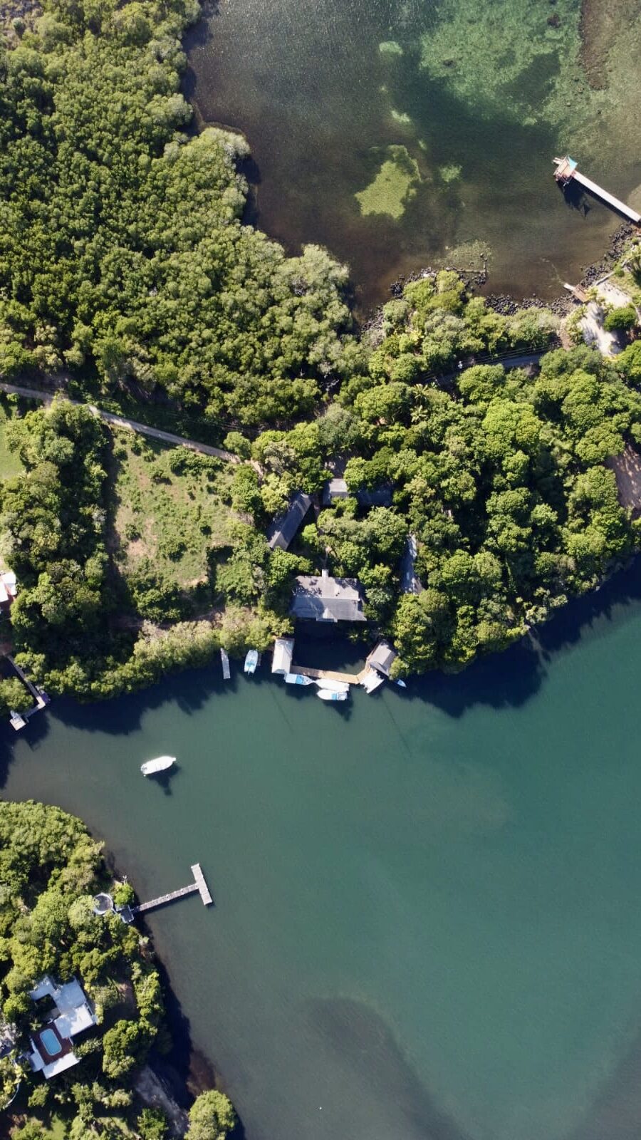 Aerial view of the lagoon and property