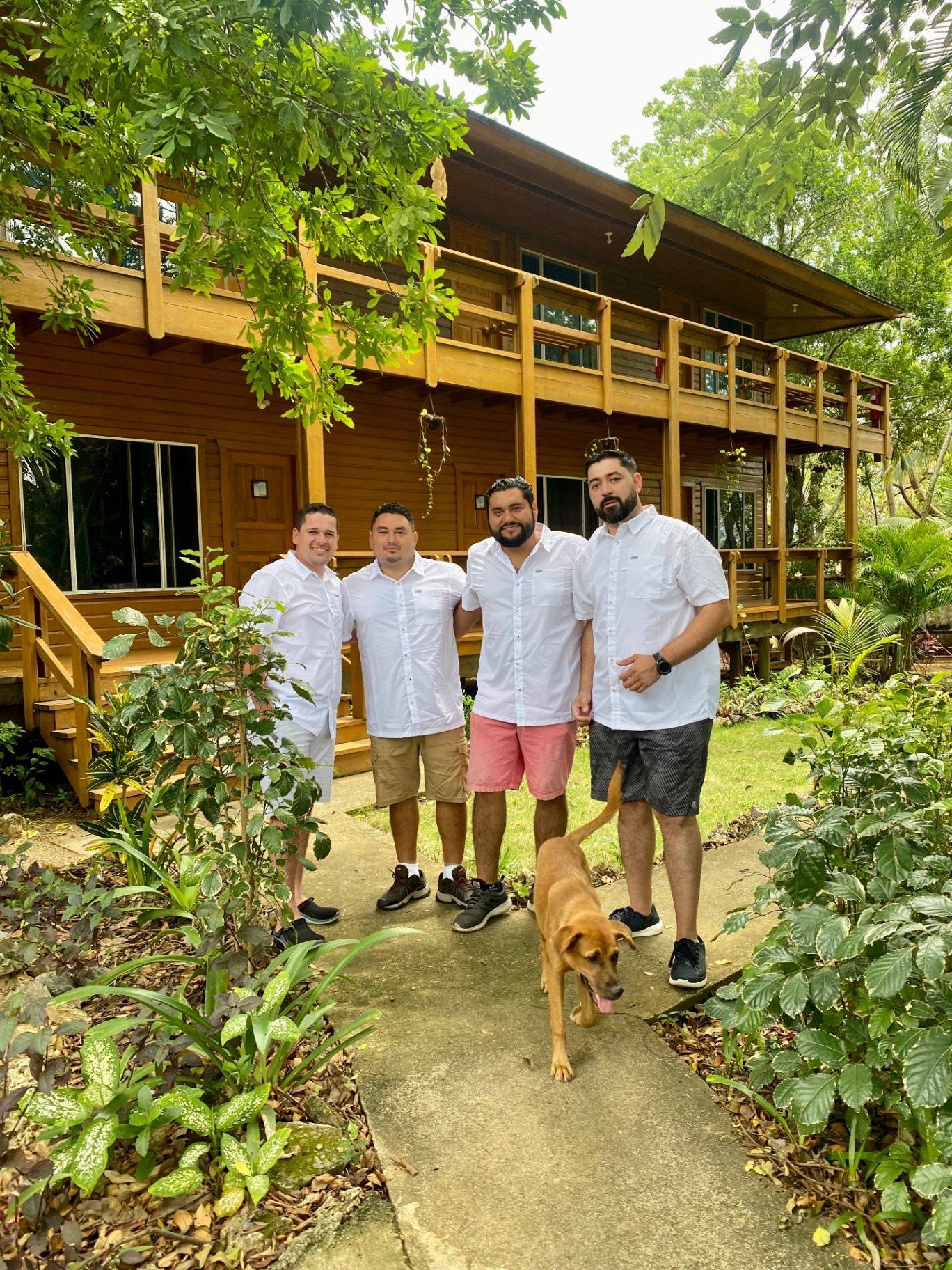 Friends arriving at the lodge